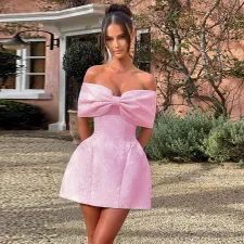 One Shoulder Bow Sexy Backless Mini Dress FL-YL24583MHO