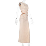 Slash Shoulder Hollow Out Maxi Dress FL-ZX24452PFO