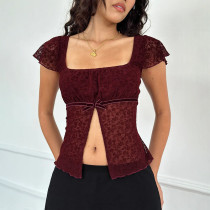 Sexy Split Slim Fly Sleeve T-Shirt FL-YL24608DGO