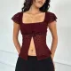 Sexy Split Slim Fly Sleeve T-Shirt FL-YL24608DGO