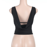 Backless Sleeveless Solid Tank Tops FL-XY24645DGO