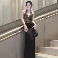 Sexy V Neck Lace Patchwork Maxi Dress FL-YL24496MHO