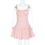 Sexy Solid Color Backless Sling Mini Dress FL-YJ24659PFO