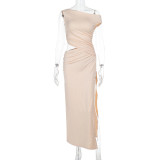 Slash Shoulder Hollow Out Maxi Dress FL-ZX24452PFO