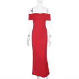 One Shoulder Solid Color Maxi Dress FL-JY24670PFO