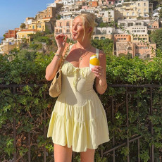 Solid Color Tie Up Sleeveless Mini Dress FL-YJ24660MHO