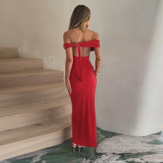 One Shoulder Solid Color Maxi Dress FL-JY24670PFO