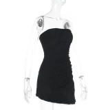 Sexy Solid Color Backless Ruffle Tube Top Dress FL-XY24676DGO