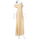 Sexy Single Sleeve One Shoulder High Split Maxi Dress FL-WQ24264MHO