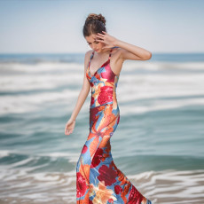 Sexy Print Backless Sling Maxi Dress FL-CF24462PFO