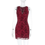 Sleeveless V Neck Mini Dress FL-XY24648DGO