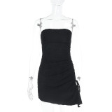 Sexy Solid Color Backless Ruffle Tube Top Dress FL-XY24676DGO