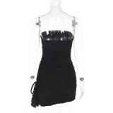 Sexy Solid Color Backless Ruffle Tube Top Dress FL-XY24676DGO