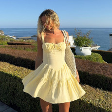 Solid Color Tie Up Sleeveless Mini Dress FL-YJ24660MHO