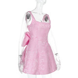 Sleeveless Print Bow Tie Mini Dress FL-YL24593MHO