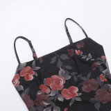 Sexy Sling Mesh Print Midi Dress FL-YJ24662DGO