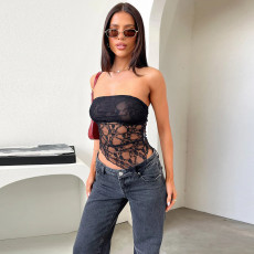 Wrap Chest Lace Sexy Backless Top FL-YL24633DGO