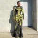 Print High Waist Long Sleeve Slim Maxi Dress GZJQ-K24D53517