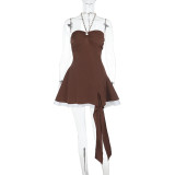 Sexy Solid Color Halterneck Mini Dress FL-XY24663PFO