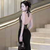 Sexy V Neck Lace Patchwork Maxi Dress FL-YL24496MHO