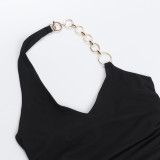 Chain Halterneck Deep v-neck Backless Top FL-JY24697PFO