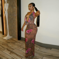 Sexy Halterneck Backless Printed Maxi Dress FL-JY24623MHO