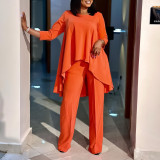Plus Size Solid Color Irregular Topa And Pants Suit GCZF-8625