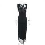 Sleeveless Solid Backless Split Maxi Dress FL-XY24670PFO