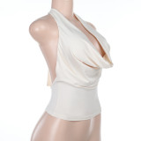 Solid Color Halterneck Backless Tank Tops FL-XY24653PFO