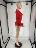 Feather Splicing Long Sleeve Backless Romper QXLB-10099