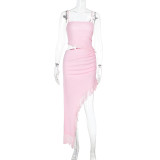 Sexy Ruffles Split Sling Maxi Dress FL-YL24621PFO
