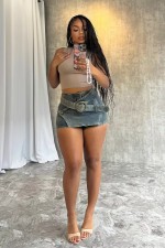 Vintage Irregular Washed Denim Half Culottes LSD-2371
