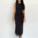 Sleeveless Solid Backless Split Maxi Dress FL-XY24670PFO
