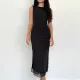 Sleeveless Solid Backless Split Maxi Dress FL-XY24670PFO