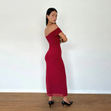 Mesh One Shoulder Split Maxi Dress FL-XY24669DGD