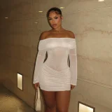 Sexy Off Shoulder Skinny Pleated Mini Dress MDF-5513