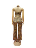 Leopard Print Halterneck Loose Two Piece Pants Set SFY-646