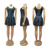 Tie Dye Print Sleeveless Patchwork Mini Dress SFY-634