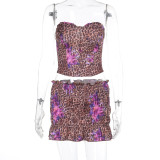 Leopard Print Warp Chest Tops And Skirts 2 Piece Set FL-ZX24430PFO
