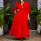 Plus Size Solid Color Long Sleeve Shirt Dress GATE-570