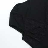 Slim Lace Patchwork Short Sleeve Top FL-YL24631MHO