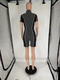 Short Sleeve Contrast Color Zipper Romper QXLB-10121