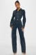 Washed Long Sleeve Patchwork Denim Jumpsuit LX-6039