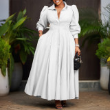 Plus Size Solid Color Long Sleeve Shirt Dress GATE-570