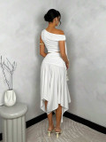 Slash Shoulder Solid Color Spit Skirt Suit BS-1383
