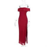 Mesh One Shoulder Split Maxi Dress FL-XY24669DGD