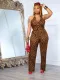 Leopard Print Halterneck Loose Two Piece Pants Set SFY-646