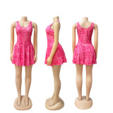 Tie Dye Print Sleeveless Patchwork Mini Dress SFY-634