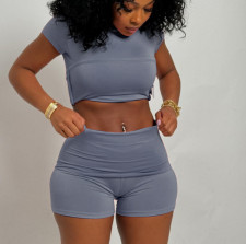 Solid Color Short Sleeve T Shirt Shorts Suit LSD-2367