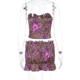 Leopard Print Warp Chest Tops And Skirts 2 Piece Set FL-ZX24430PFO